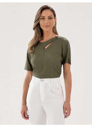 Principessa - Blusa Manga Curta com Gota e Botão Verde Musgo Kiara - PRINCIPESSA