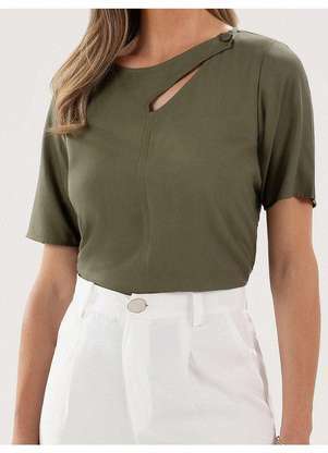 Principessa - Blusa Manga Curta com Gota e Botão Verde Musgo Kiara - PRINCIPESSA
