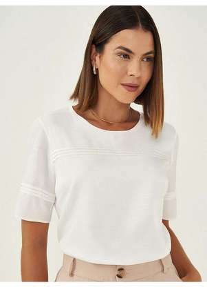 Principessa - Blusa Manga Curta Acetinada Off White Raiany - PRINCIPESSA