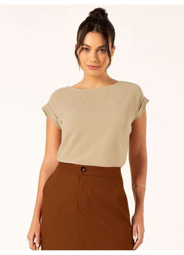 Principessa - Blusa Manga Curta com Punhos Mocha Mousse Helen
