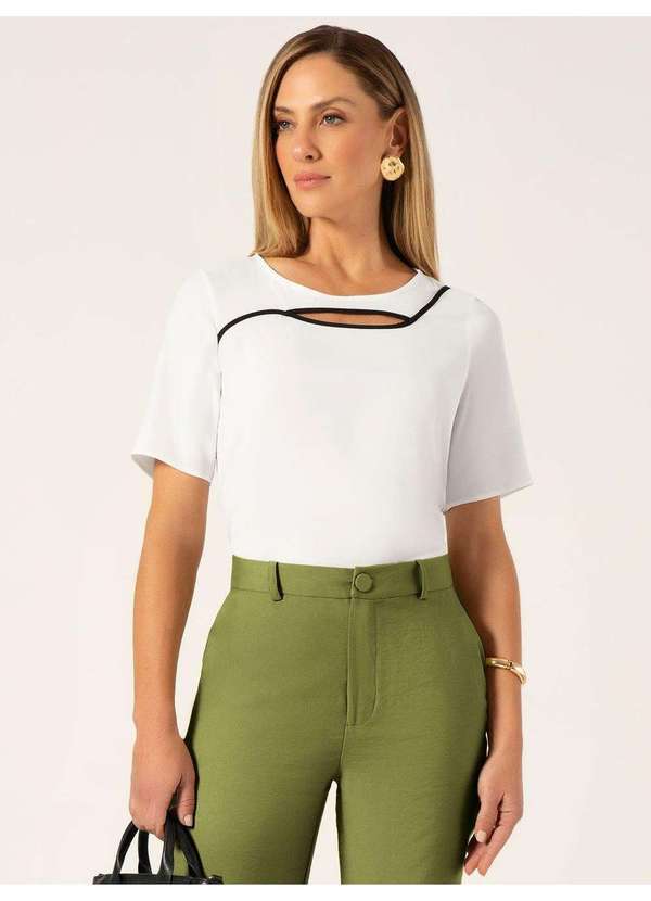 Principessa - Blusa Manga Curta em Crepe Off White Laurita