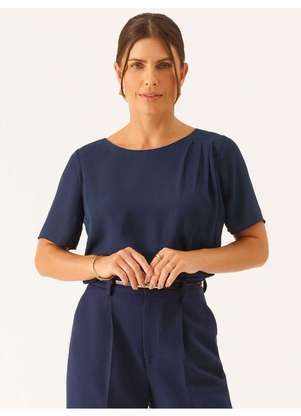 Principessa - Blusa Manga Curta em Crepe Marinho Marta - PRINCIPESSA