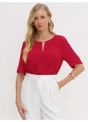 Principessa - Blusa Manga Curta em Crepe Vermelho Nadina - PRINCIPESSA