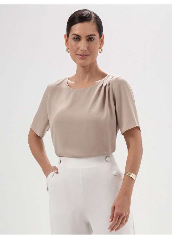Principessa - Blusa Manga Curta em Crepe Nude Marta