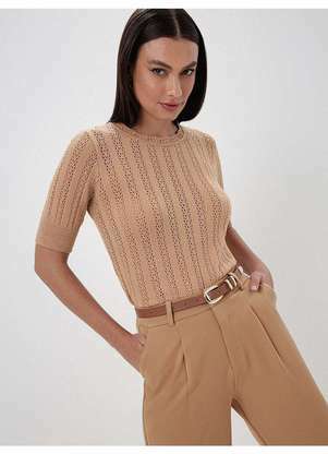 Principessa - Blusa Manga Curta em Tricot Mocha Mousse Talita - PRINCIPESSA