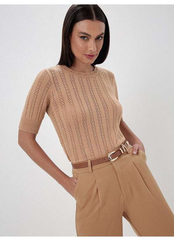 Principessa - Blusa Manga Curta em Tricot Mocha Mousse Talita