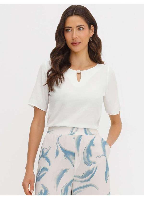 Principessa - Blusa Manga Curta em Viscose Off White Marli