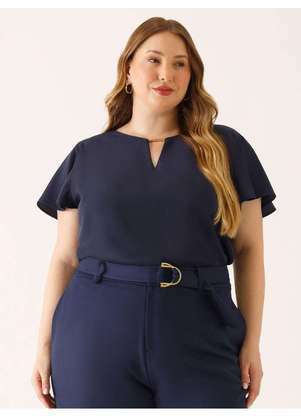 Principessa - Blusa Feminina Manga Godê Plus Size Marinho Dalina - PRINCIPESSA