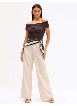 Principessa - Blusa Ombro a Ombro de Malha Canelada Marrom Gracy - PRINCIPESSA