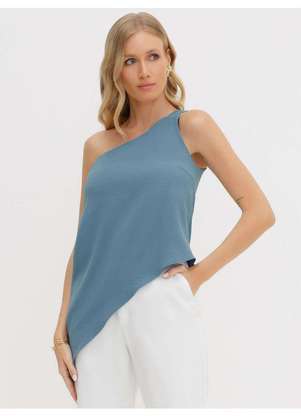 Principessa - Blusa Ombro Só em Crepe Azul Leide - PRINCIPESSA