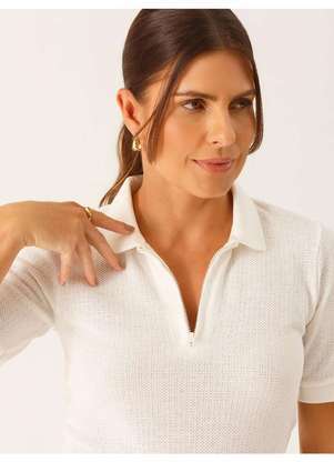 Principessa - Blusa Polo em Malha Texturizada Off White Talira - PRINCIPESSA