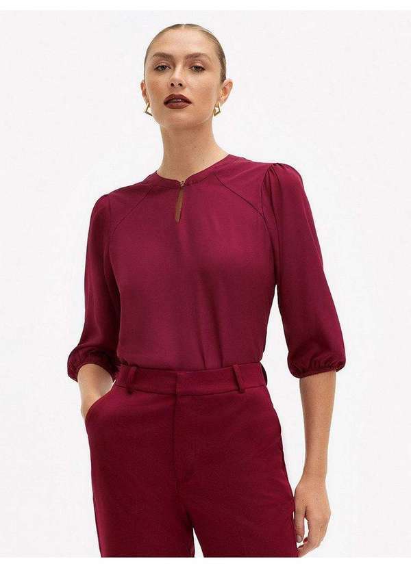 Principessa - Blusa Manga 7/8 em Crepe Vermelho Marsala Cirlane