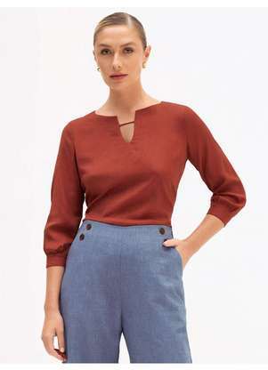 Principessa - Blusa Manga 7/8 em Viscose Terracota Fabrine - PRINCIPESSA
