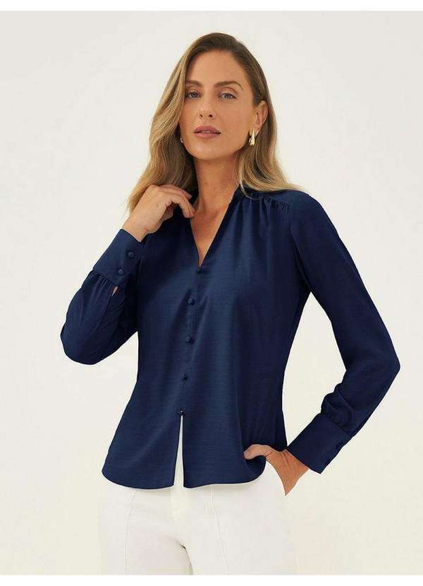 Principessa - Blusa Manga Longa em Crepe Marinho Audrey
