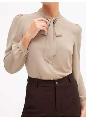 Principessa - Blusa Manga Longa Gola Laço Bege Gabriella - PRINCIPESSA