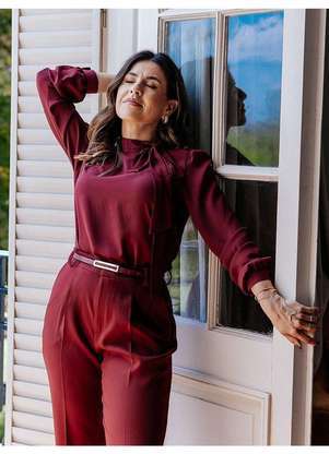Principessa - Blusa Manga Longa Gola Laço Bordô Tamires - PRINCIPESSA