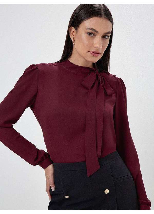 Principessa - Blusa Manga Longa Gola Laço Bordô Tamires
