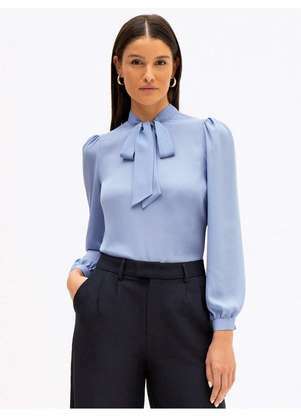 Principessa - Blusa Manga Longa Gola Laço Azul Claro Florenza - PRINCIPESSA