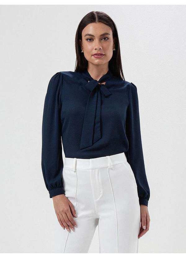 Principessa - Blusa Manga Longa Gola Laço Marinho Sandra