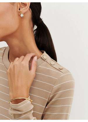 Principessa - Blusa Manga Longa em Malha Canelada Listrada Mocha Mousse Luana - PRINCIPESSA