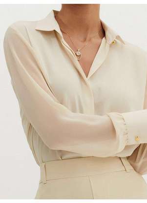 Principessa - Camisa Social Feminina com Mangas Transparentes Aveia Inara - PRINCIPESSA