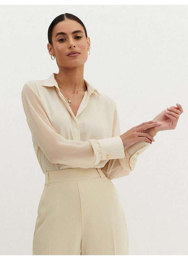 Principessa - Camisa Social Feminina com Mangas Transparentes Aveia Inara