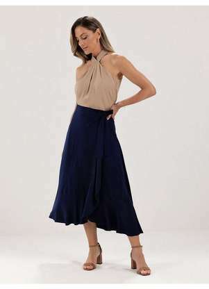 Principessa - Blusa Cava Americana de Gola Alta com Pregas Mocha Mousse Melina - PRINCIPESSA