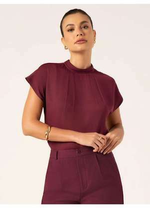 Principessa - Blusa com Ombros Deslocados de Crepe Vinho Analu - PRINCIPESSA