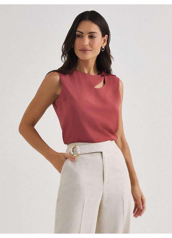 Principessa - Blusa sem Manga de Crepe Rosa Terracota Bruna