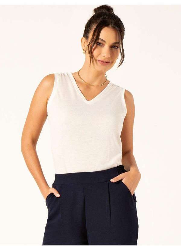 Principessa - Blusa sem Manga em Malha com Linho Natural Ully