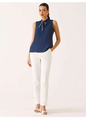 Principessa - Blusa sem Mangas Gola Alta em Crepe Marinho Lourdes - PRINCIPESSA
