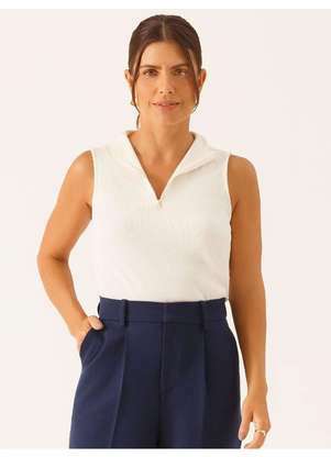 Principessa - Blusa Gola Alta com Zíper em Malha Canelada Off White Veralucia - PRINCIPESSA