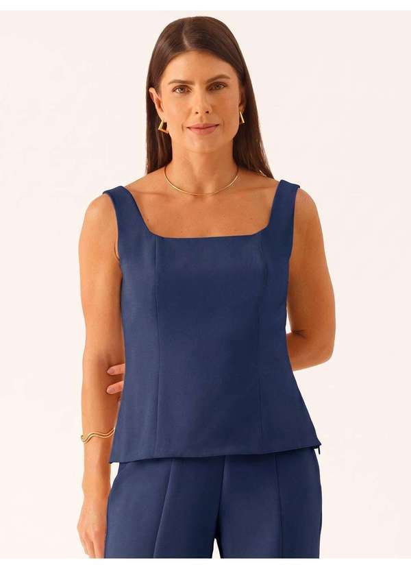Principessa - Blusa Alfaiataria com Alças Decote Reto Marinho Bielly