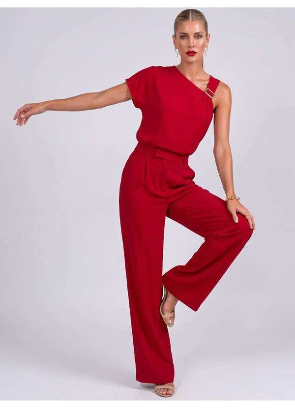Principessa - Blusa Assimétrica com Aviamento em Viscose Vermelho Maelys