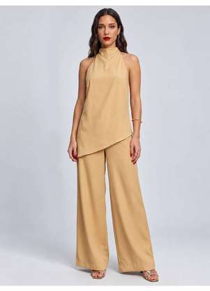 Principessa - Blusa Assimétrica de Viscose Acetinado Bege Ellora - PRINCIPESSA