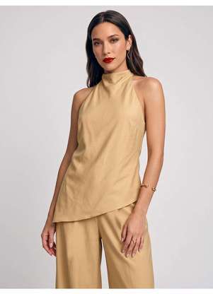 Principessa - Blusa Assimétrica de Viscose Acetinado Bege Ellora - PRINCIPESSA