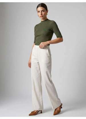 Principessa - Blusa Canelada Gola Alta Verde com Bordado Militar Salma - PRINCIPESSA