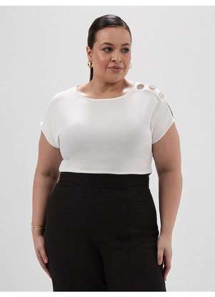 Principessa - Blusa com Decote Canoa Plus Size Off White Alaide - PRINCIPESSA