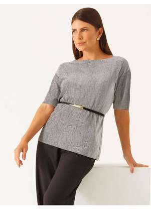 Principessa - Blusa com Manga Curta em Malha Cinza Edivane - PRINCIPESSA