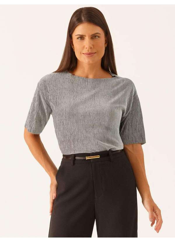 Principessa - Blusa com Manga Curta em Malha Cinza Edivane 2