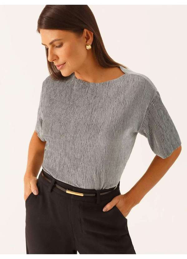 Principessa - Blusa com Manga Curta em Malha Cinza Edivane 8