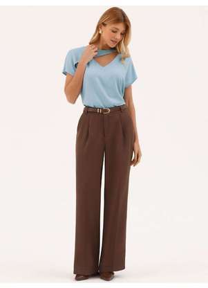 Principessa - Blusa Decote V Manga Curta em Viscose Azul Claro Clarissea - PRINCIPESSA
