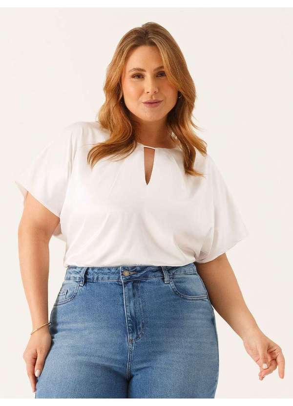 Principessa - Blusa Feminina em Cetim Plus Size Off-White Azelia