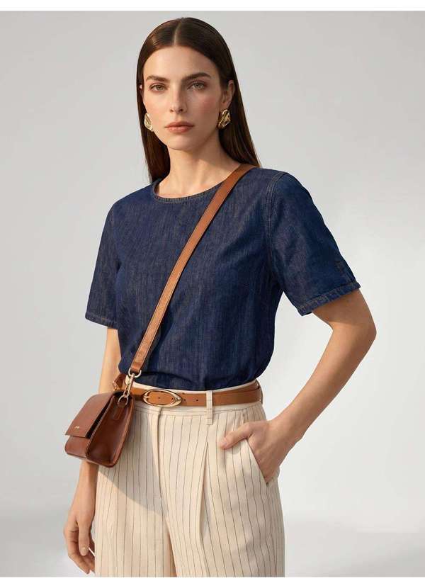 Principessa - Blusa Jeans Reta Azul Escuro Izara