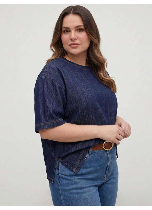 Principessa - Blusa Jeans Reta Plus Size Azul Escuro Cici