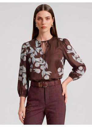 Principessa - Blusa Manga 7/8 em Crepe Estampado Floral Adelaine - PRINCIPESSA