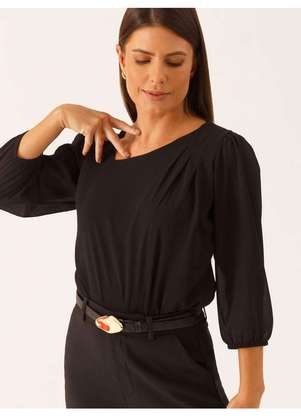 Principessa - Blusa Manga 7/8 em Crepe Preto Elidiane - PRINCIPESSA