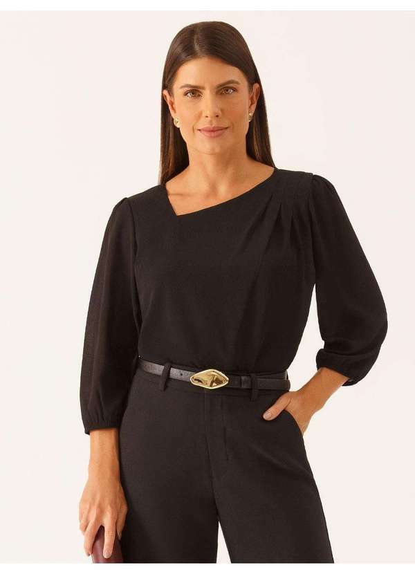 Principessa - Blusa Manga 7/8 em Crepe Preto Elidiane 2