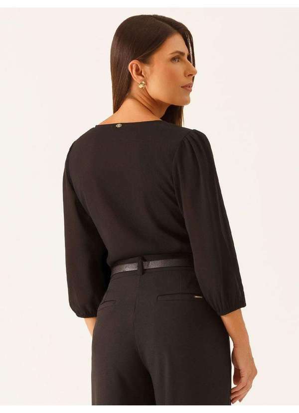 Principessa - Blusa Manga 7/8 em Crepe Preto Elidiane 6