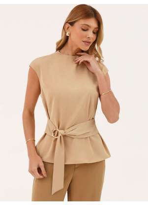 Principessa - Blusa Manga Curta Alfaiataria Fluida Bege Luena - PRINCIPESSA